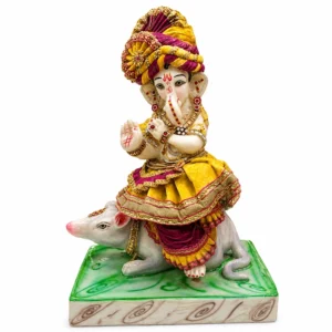 Premium Lord Ganesha Idol with Mouse & Traditional Embellished Attire (19 Inch) – Decorative Pooja Murti, Made in China