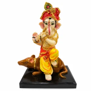 Premium Lord Ganesha Idol with Mooshak & Traditional Attire – Decorative Pooja Murti, Made in China