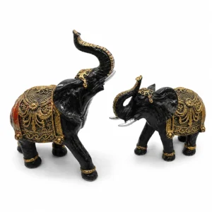 Premium Black & Gold Elephant Decorative Showpiece Set (2-Piece) – Royal Elephant Sculpture for Home Décor, Made in China