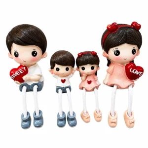 Cute Family Doll Figurine with Dangling Legs – Decorative Boy & Girl Family Showpiece for Home, Table & Shelf Décor
