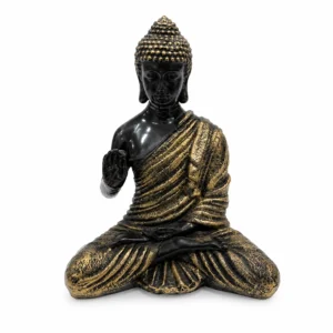 Premium Buddha Statue with Antique Black & Gold Finish – Elegant Meditation & Spiritual Home Décor Showpiece, Made in China
