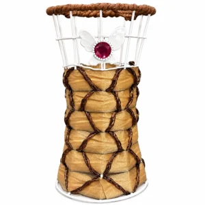 Round Wooden Flower Pot with Decorative Woven Design & Heart Embellishment – Stylish Planter for Home Décor