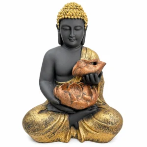 Premium Meditating Buddha Decorative Statue with Golden Finish & Lotus Design – Made in China