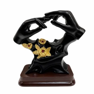 Premium Artistic Hand Gesture Decorative Showpiece with Golden Floral Embellishments & Wooden Base – Made in India