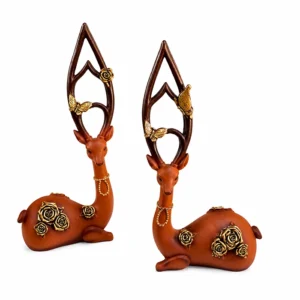 Premium Decorative Deer Couple Showpiece with Floral Detailing – Made in China
