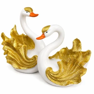 Premium Golden Swan Couple Decorative Showpiece with Elegant White Finish – Made in China
