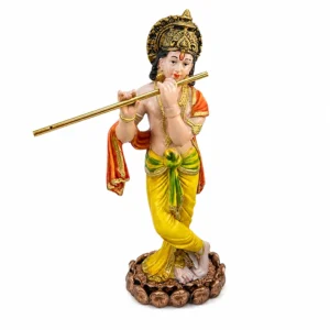Premium Lord Krishna Playing Flute Decorative Idol with Traditional Attire & Detailed Finish – Made in India