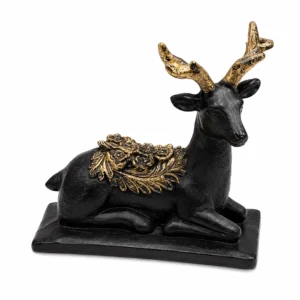 Premium Decorative Deer Statue with Golden Antlers & Floral Detailing – Elegant Home Décor Accent, Made in China