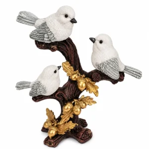 Premium Three Birds on Tree Decorative Showpiece with Golden Floral Accents – Elegant Home Décor – Made in India