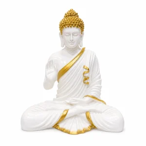 Premium Meditating Buddha Statue with White Robe & Golden Detailing – Made in China